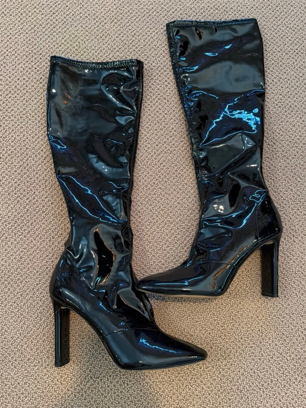 Aldo Black Patent Over-The-Knee Pointed Toe Boots
